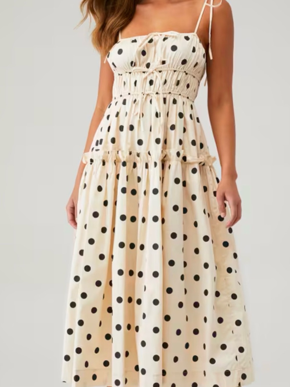 En Saison Cream Polka-Dot Tie-Strap Midi Dress - Picture 2 of 6